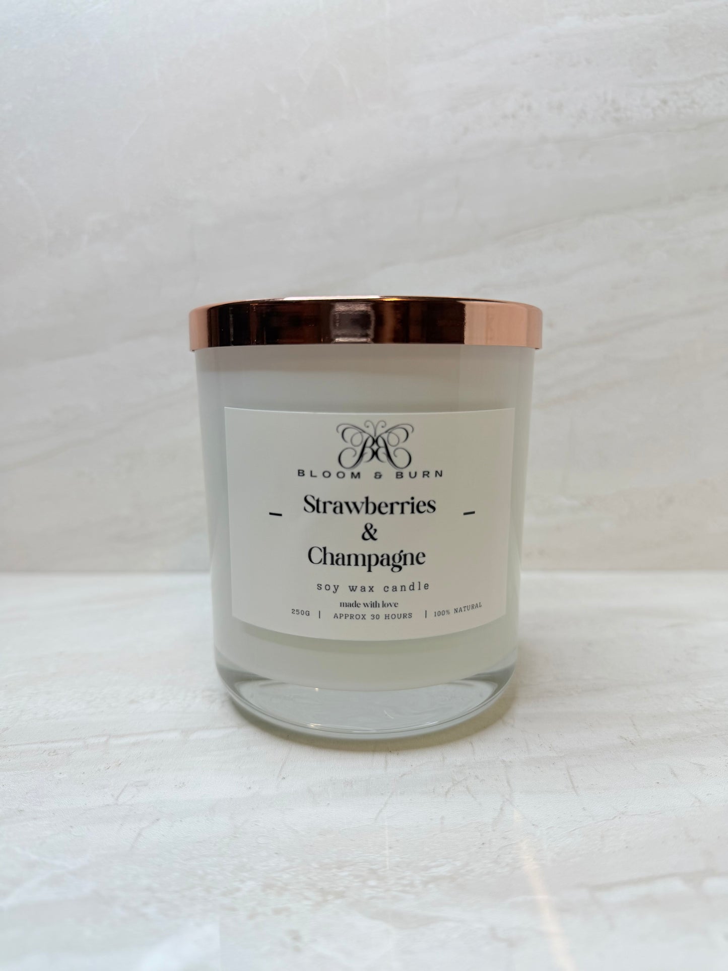 Classic Strawberries and Champagne candle large